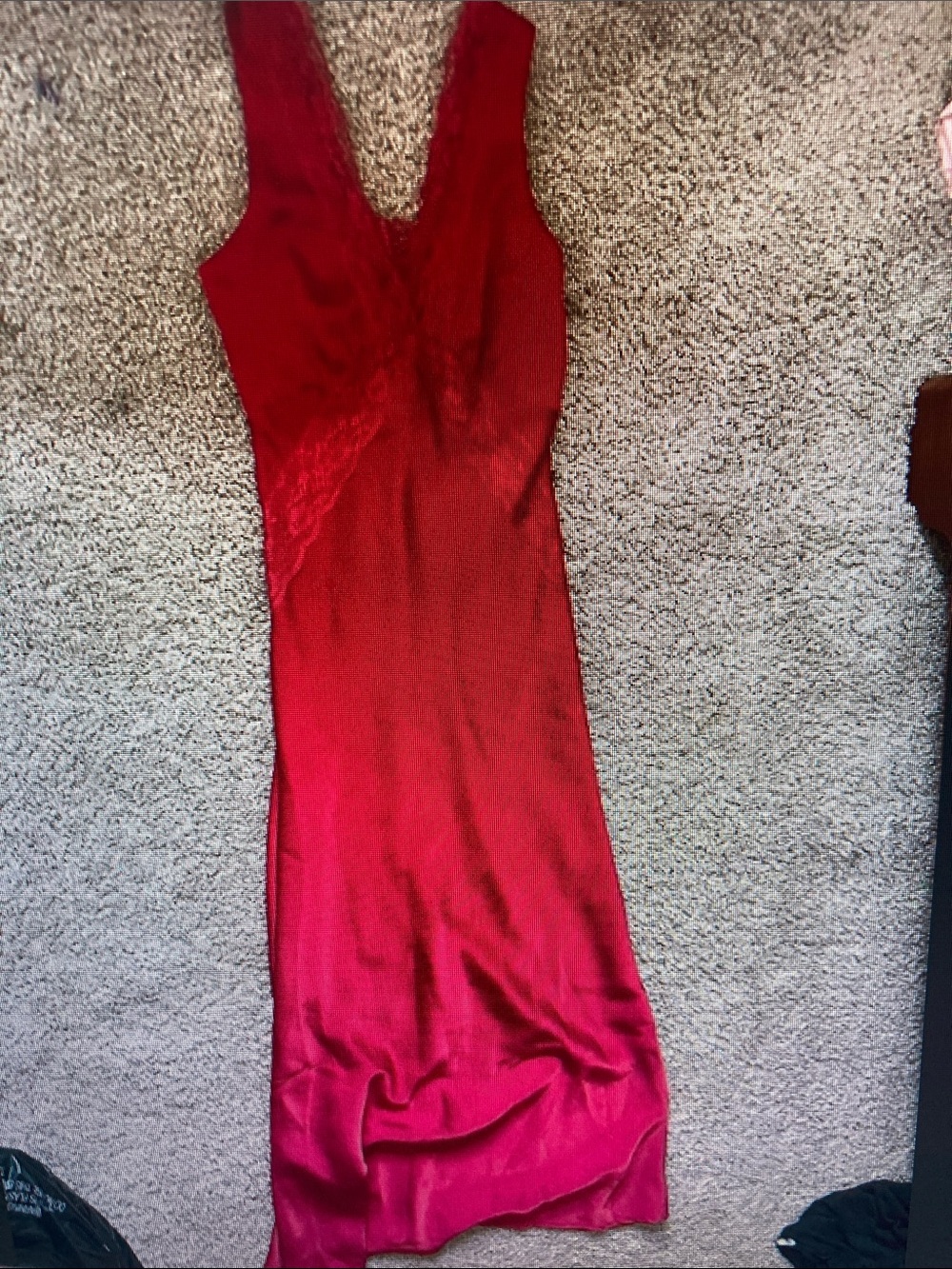 Red Midi Slip Dress with V-Neck